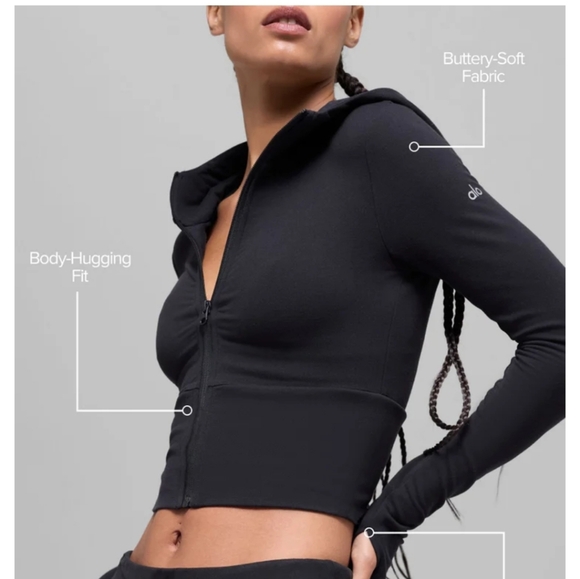 ALO Yoga Tops - ALO Yoga Sway Full Black Zip-Up Cropped Hoodie
